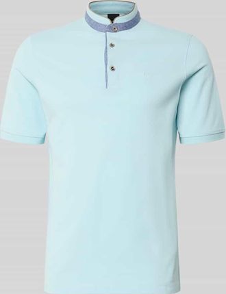 Bugatti Regular Fit Poloshirt mit Stehkragen und Logo-Stitching in Aqua, Gr&ouml;&szlig;e XXXL