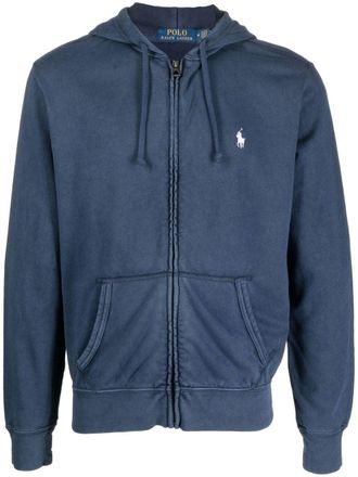 Polo Ralph Lauren logo-embroidered zip-up drawstring hoodie - Blue