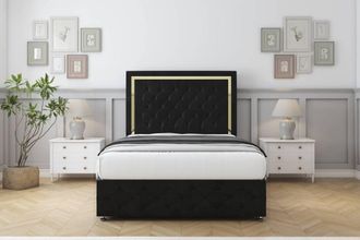 Comfort Beds Sofia Gold Plush Divan Set 2 Drawers-26 Headboard-Footboard in Black | Size: Small Single