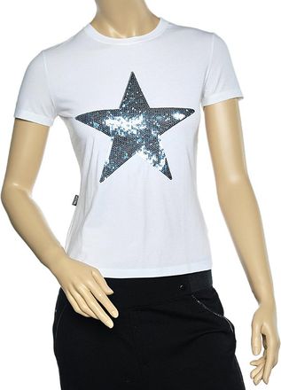 Moschino Jeans White Cotton Star Embellished Short Sleeve T-Shirt