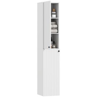 HOMCOM Wall Mounted Slim Bathroom Storage Cabinet with 6-Tier Shelf White | TJ Hughes