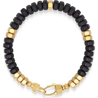 Nialaya Hexagon Onyx Beaded Gold Bracelet in Black Onyx /Gold at Nordstrom, Size X-Large