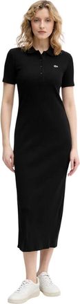 Lacoste Vestido polo largo de algod&oacute;n acanalado - Dresses - Mujer - Negro - S
