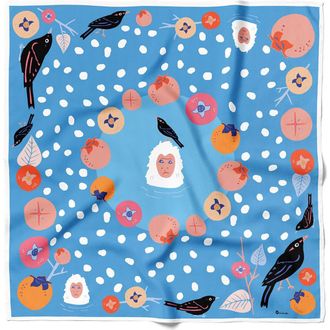 Centinelle Snow Monkey and Persimmons Cotton Silk Bandana in Blue at Nordstrom
