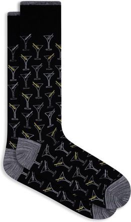 Bugatchi Martini Pattern Mercerized Cotton Blend Dress Socks in Black at Nordstrom