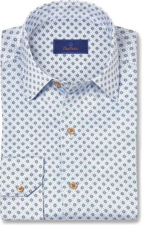 David Donahue Geometric Print Sport Shirt in White/Blue at Nordstrom, Size Xx-Large