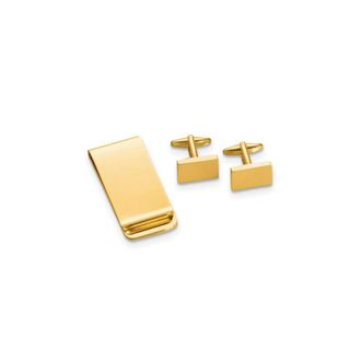 Diamond2Deal Gold-tone Rectangular Engravable Cuff Link and Money Clip Set
