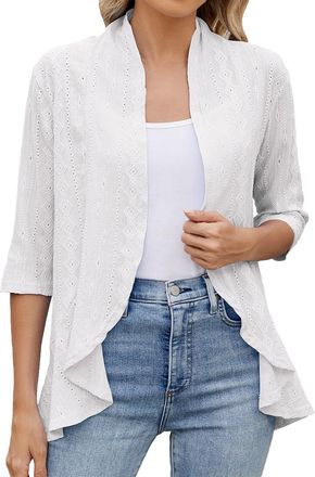 Generic 3/4 Sleeve Cardigans for Women UK - Light Blue Jacket Women - Summer Cardigan Long Lightweight Summer Jackets Summercoat Size 22 Long Sleeve Bomberjac