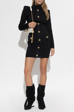 Balmain Dress With Decorative Buttons, Womens, Black