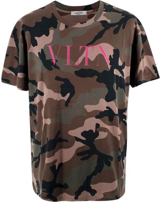Valentino Garavani Valentino Camo T-Shirt with Pink Logo Size L