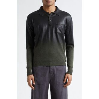 Maison Margiela Metallic Long Sleeve Polo in Green/Black at Nordstrom, Size Medium