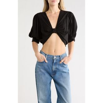 Young Fabulous & Broke Miranda Linen Blend Crop Top in Black at Nordstrom Rack, Size X-Small