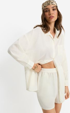 Lascana Langarmbluse LSCN BY LASCANA, Damen, Gr. 34, creme, Web, Obermaterial: 58% Viskose, 28% Baumwolle, 14% Leinen, unifarben, figurumspielend h&uuml;ftbedecken