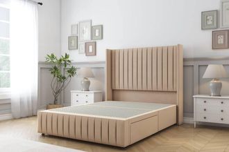 Sloomy Marlborough Plush Divan Base No Drawers 54 Headboard 12Footboard in Stone | Size: Small Double
