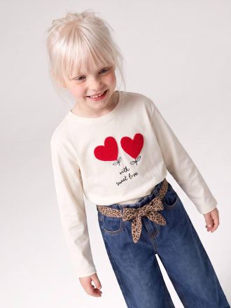 Vertbaudet M&auml;dchen Langarmshirt mit Herzmotiv wollwei&szlig;