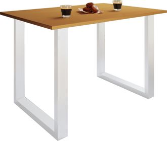 VCM Mesa De Madera Vcm Al. 76 X An. 110 X P. 80 Cm Marco De Pie S&oacute;lido Y De Alta Calidad Pies De Hierro Mesa De Cocina - Xona U (blanco / Haya)