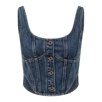 Self Portrait Sleeveless Tops, female, Blue, Size: XS Denim Corset Top