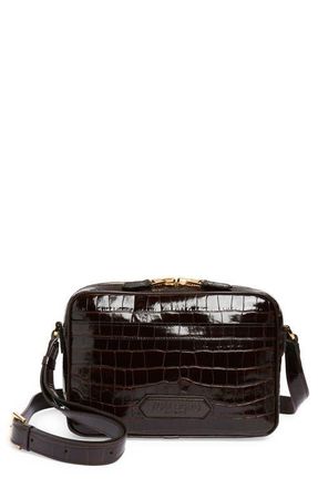 Tom Ford Small Croc Embossed Leather Messenger Bag in Dark Wood at Nordstrom
