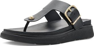 FitFlop Gen-FF Buckle Leather Toe-Post Sandals Womens Wedge Shoes Black : 10 M (B)