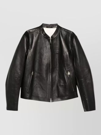 Tom Ford leather biker jacket mandarin collar zip pockets