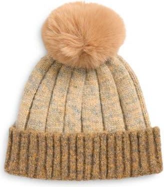 Tasha Faux Fur Pompom Cuffed Beanie in Neutral/Brown at Nordstrom Rack