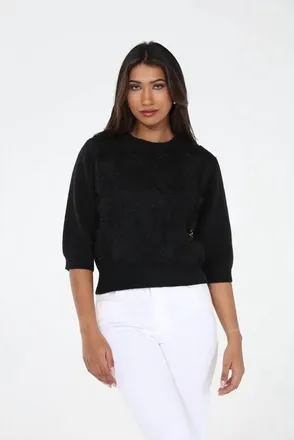 Rain + Rose Olive Embroidered Sweater In Black