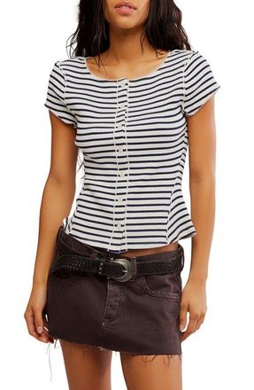 Free People Most Wanted Stripe Rib Cardigan in Black/white Stripe at Nordstrom, Size X-Small