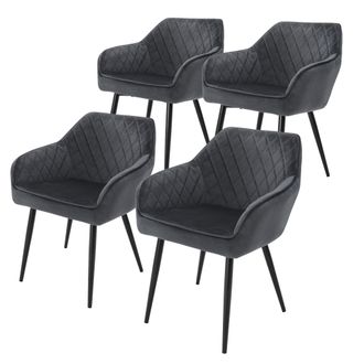 ML Design Ml-design - Set 4x Sillas De Comedor Antracita Estilo Moderno Asiento Tapizado Aspecto Terciopelo Patas De Metal Negras Con Respaldo Y Apoyabrazos Sil