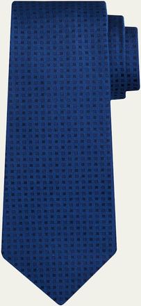 Kiton Mens Woven Micro-Geometric Silk Seven-Fold Tie