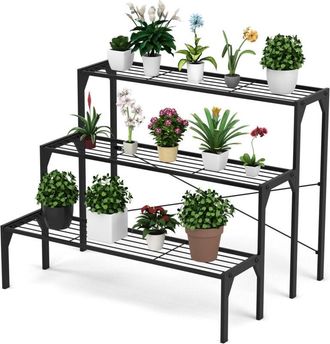 Costway Costway - 3 Tier Steel Plant Stand Ladder Flower Pot Storage Rack Plant Display Organizer