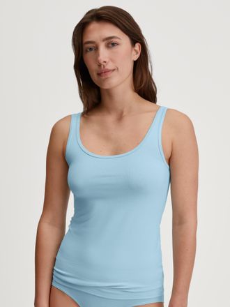 CALIDA Tanktop CALIDA Essential Cotton, Damen, Gr. XS (36/38), blau (cascade blau), Single Jersey, Obermaterial: 93% Baumwolle, 7% Elasthan, figurbetont h&uuml;ft