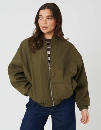 Brave Soul Giacca bomber in raso kaki-Verde