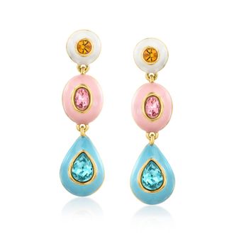 Ross-Simons 14kt Yellow Gold-Plated Drop Earrings With Simulated Multicolored Gemstones and Enamel