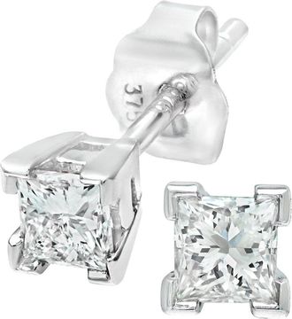 Jewelco London 9ct White Gold Princess 1/3ct Diamond Solitaire Stud Earrings - PE0AXL1796W