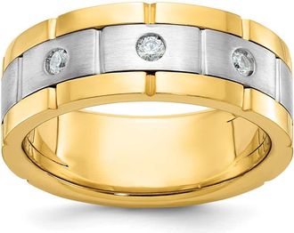 Diamond2Deal 14k Two-tone Lab Grown Diamond 3-Stone Band Ring 0.16Ct Clarity- VS Color- G-H