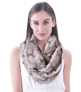 Lina & Lily Shiba Inu Dog Print Womens Infinity Scarf Snood Lightweight (Beige)