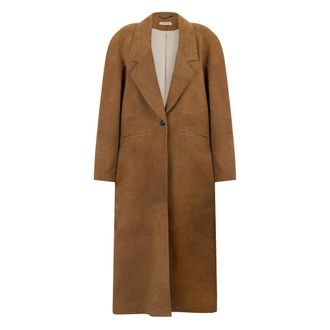 The Mannei Long coat in leather - female - The Mannei - Single-Breasted Coats - Brown - 2XS - Coats