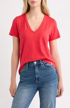 Rag & Bone The Slub V-Neck T-Shirt in Red at Nordstrom, Size X-Small