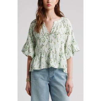 Treasure & Bond Ruffle Peplum Top in Ivory- Blue Lilibet Floral at Nordstrom, Size Xx-Large