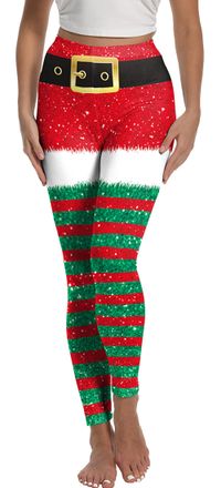 Feoya Ugly Christmas Xmas Leggings for Women Funny Tights 3D Pants Funny S