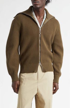 Bottega Veneta Wool & Cotton Double Knit Zip Cardigan in 2637 Dark Moss at Nordstrom, Size X-Large
