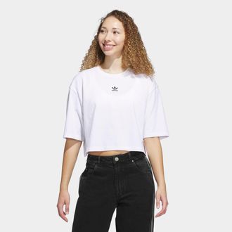adidas T-Shirt ADIDAS ORIGINALS ESS CROP TEE, Damen, Gr. XXL, weiss (wei&szlig;), Obermaterial: 100% Baumwolle, normal, Rundhals, Shirts T-Shirt