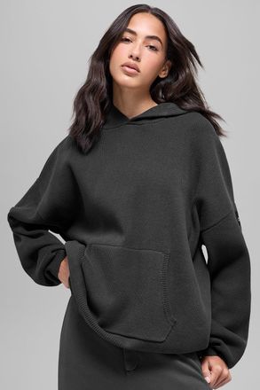 Alo | Scholar Hooded Sweater Top in Anthracite Grey, Size: Medium