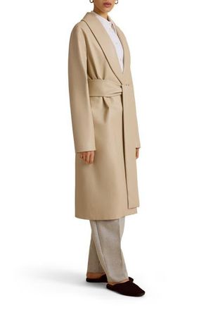 Marina Moscone Belted Robe de Chambre Leather Coat in Fresco at Nordstrom, Size 00
