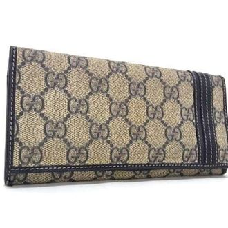 Gucci Brown Navy Gg Supreme Leather Long Wallet (Bi-Fold) (Pre-Owned)