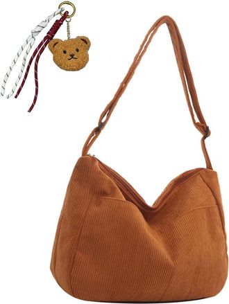 Generic Womens Casual Corduroy Crossbody Bags, Cute Preppy Shoulder Purse, Lightweight Handbags with Adjustable Strap Ideal for School, Work, Travel (Light br