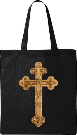 Generic Greek Orthodox Catholic Christian Cross Natural Ecological Cotton Tote Bag Black
