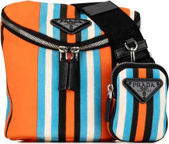 Prada Pre-owned Womens Striped Crossbody Bag Pouch - Orange Textile - One Size