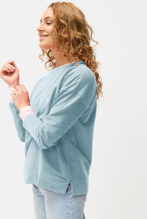 Lascana Sweatshirt LASCANA, Damen, Gr. 32/34, beige (hellblau, creme), Sweatware, Obermaterial: 95% Baumwolle, 5% Elasthan, bestickt, unifarben, figurumspiele