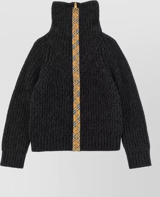Burberry alpaca wool ribbed high neck zip cardigan